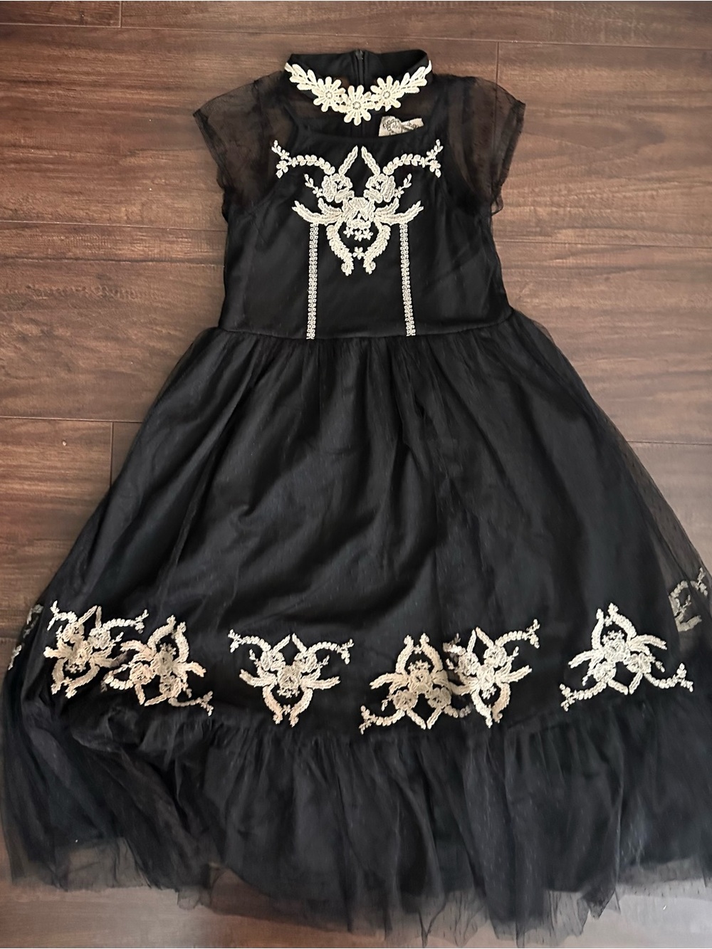 Joyfolie Black Party Dress with White Lace Embroidery